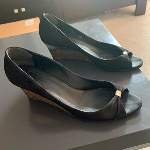 Gucci Black Suede Open-toe Wedge